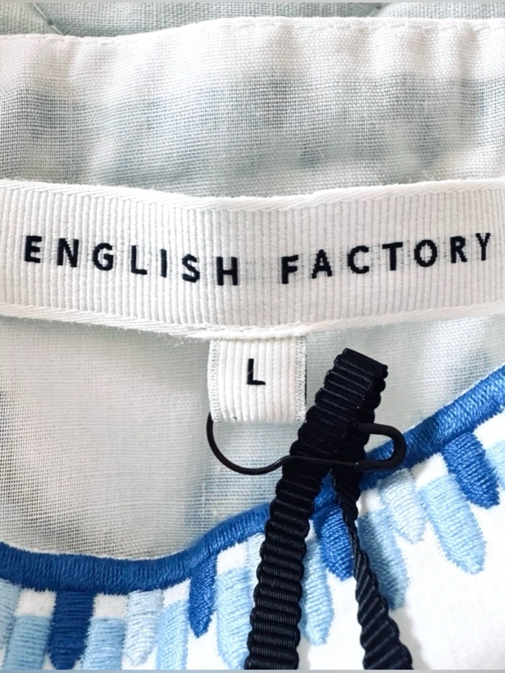 English Factory Cayce Embroidered Cotton Midi Dress Ivory Blue Tiered NWT Large - Picture 7 of 10